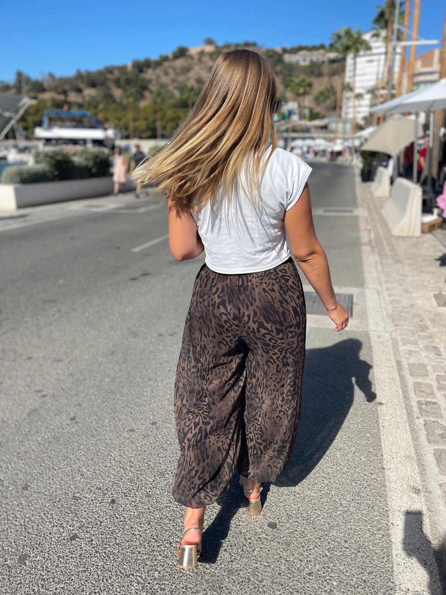 Pantalón bombacho print gasa con forro