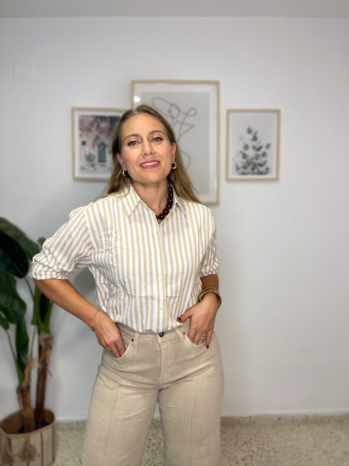 Camisa rayas beige
