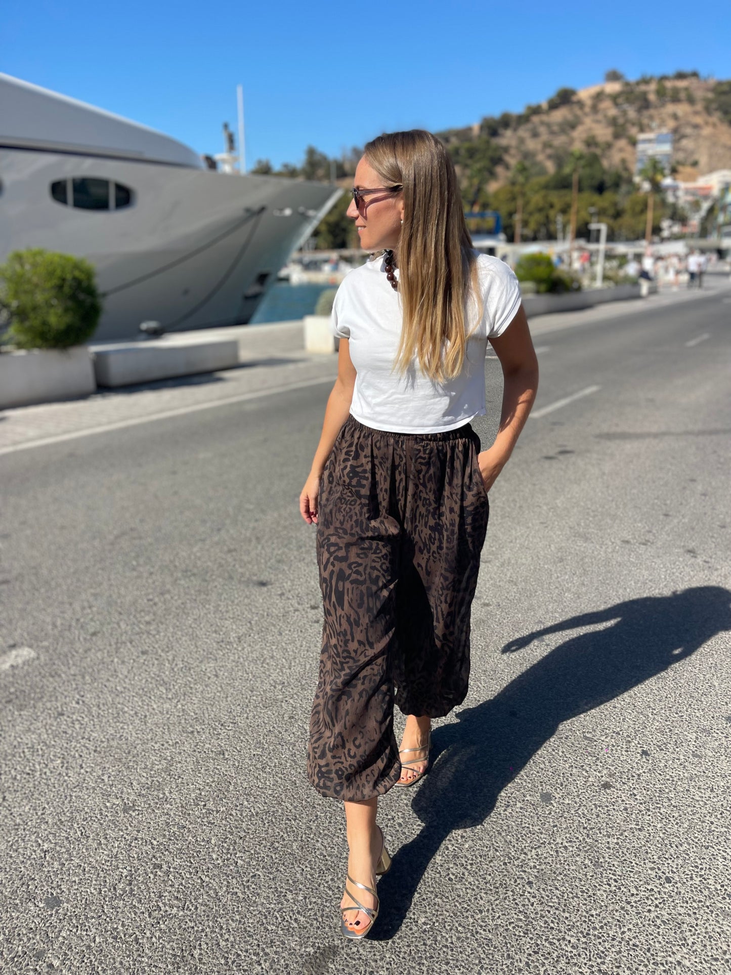 Pantalón bombacho print gasa con forro