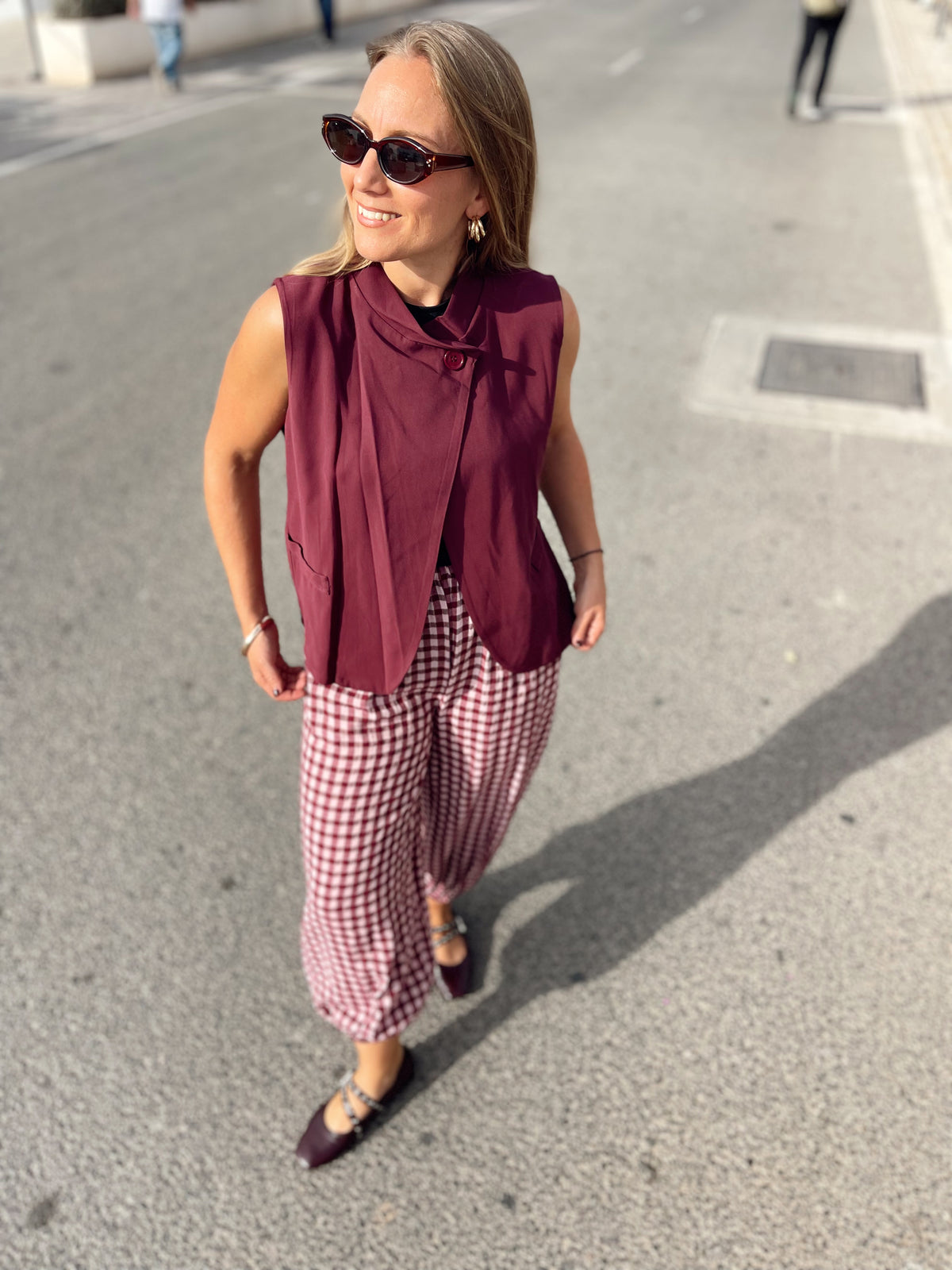 Pantalon cuadros cherry