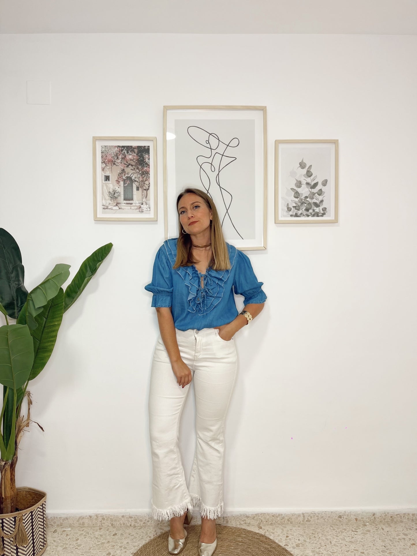 Blusa denim rizada