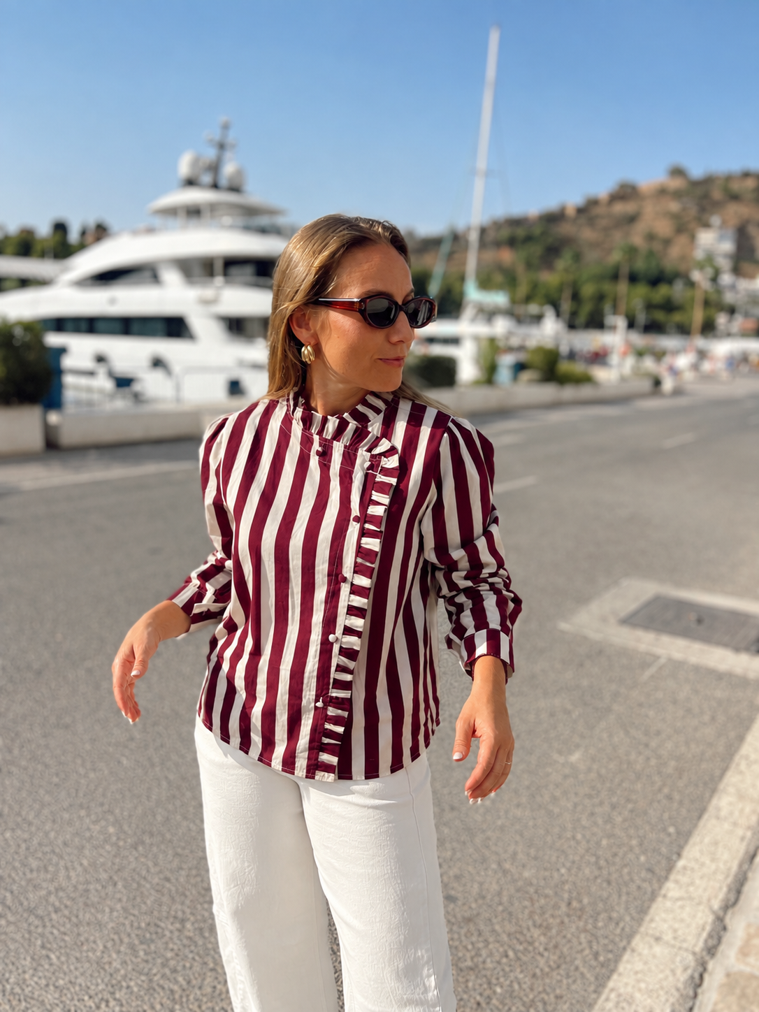 Blusa megan rayas burdeos