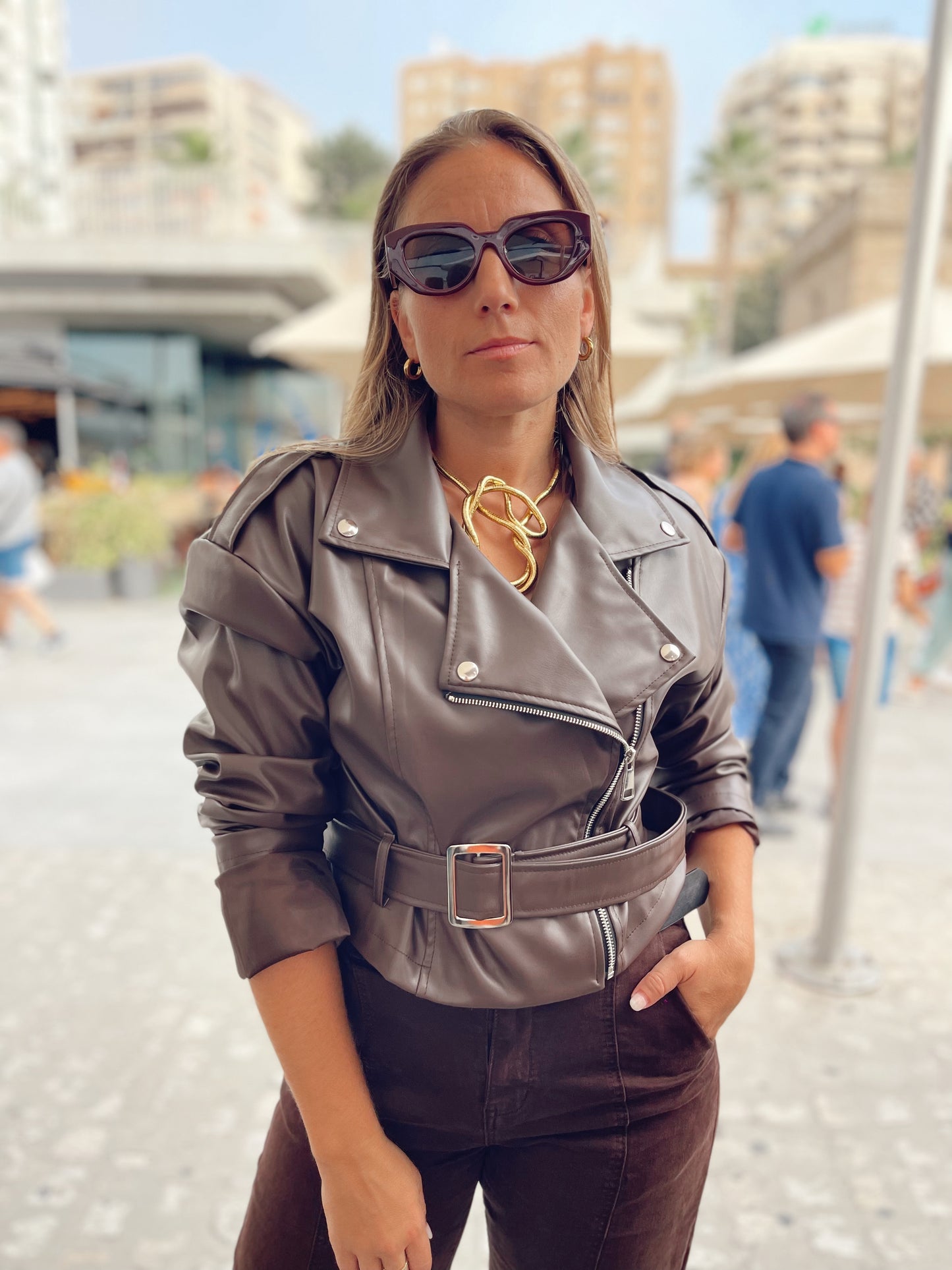 Cazadora biker efecto piel