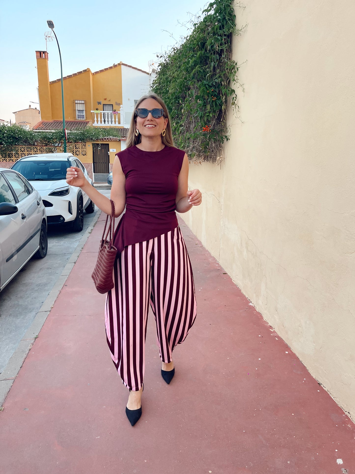 Pantalón barrel rayas rosa