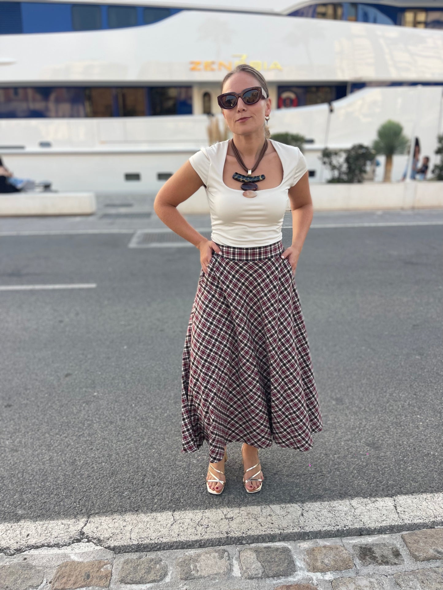 Falda cuadros franela con bolsillos