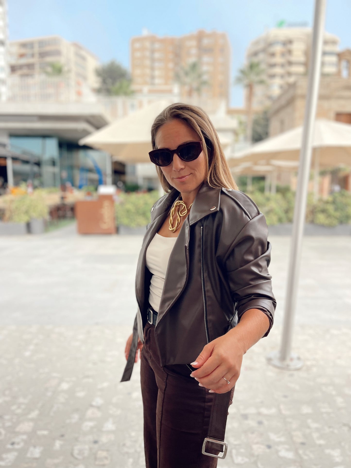 Cazadora biker efecto piel
