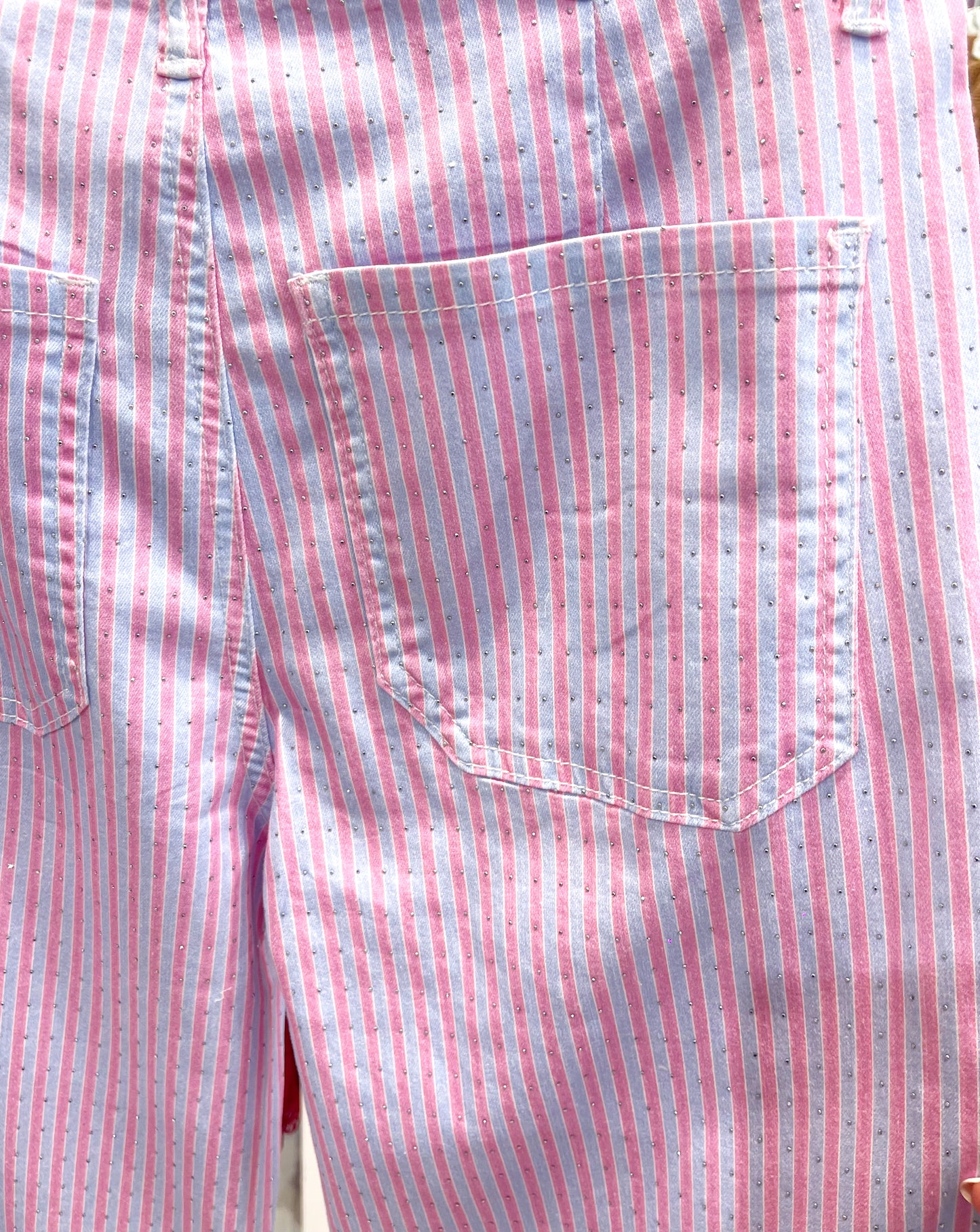 Pantalón recto rayas brillos
