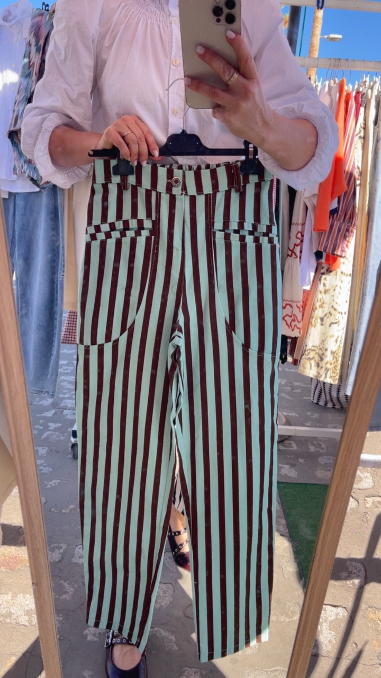 Pantalón rayas Elisa turquesa