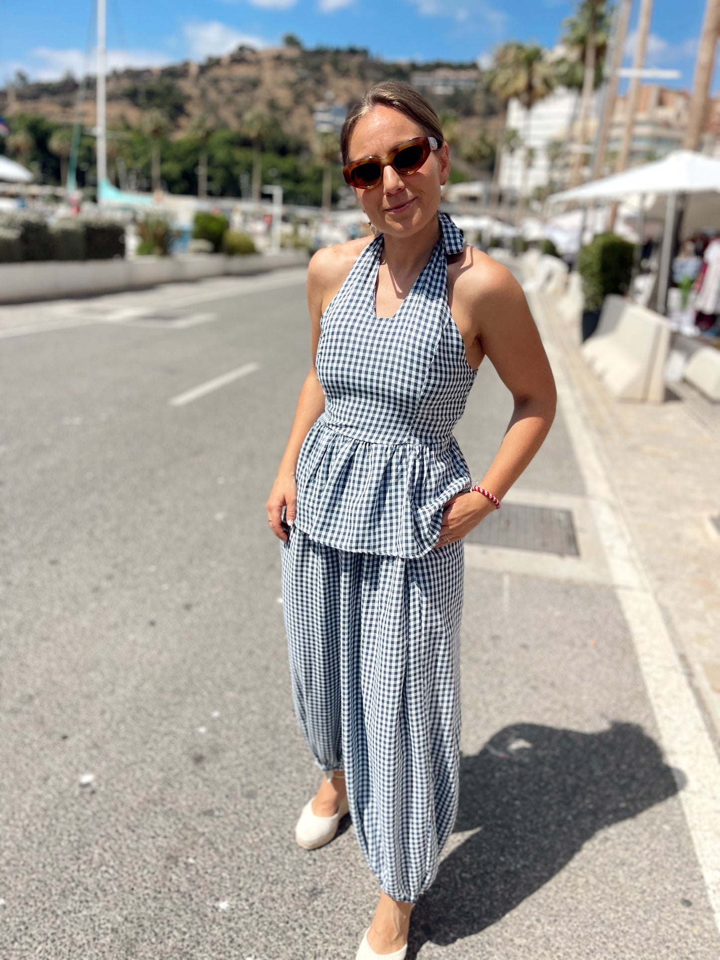 Conjunto Vichy azul marino