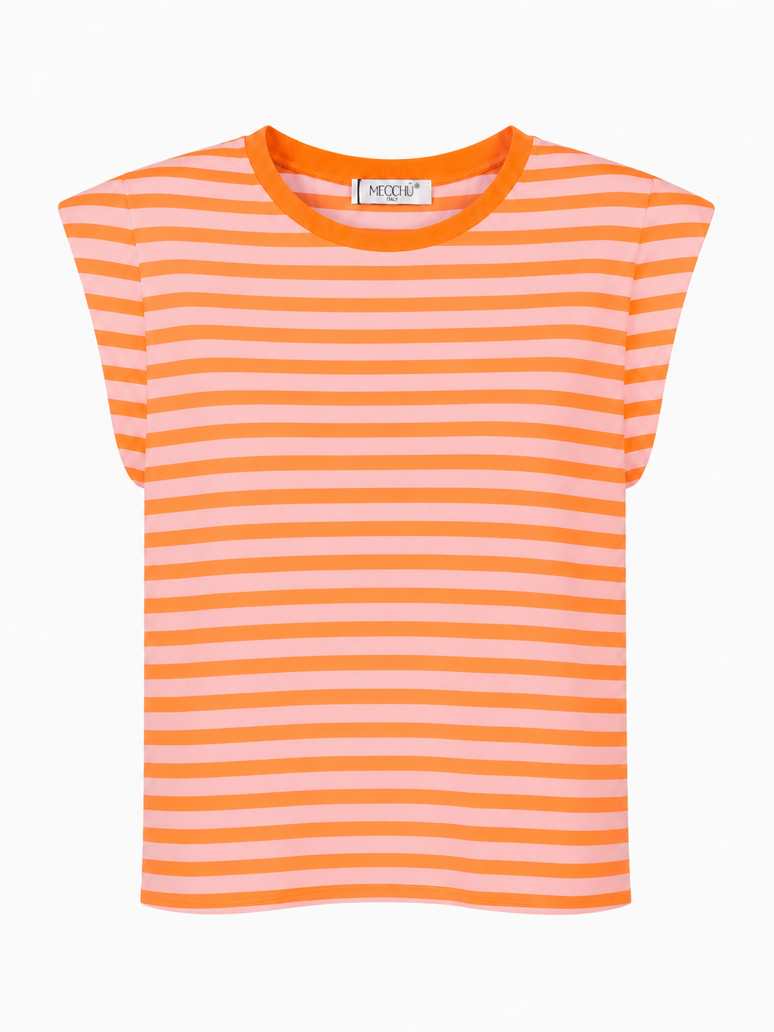 Camiseta algodon rayas hombreras rosa y naranja