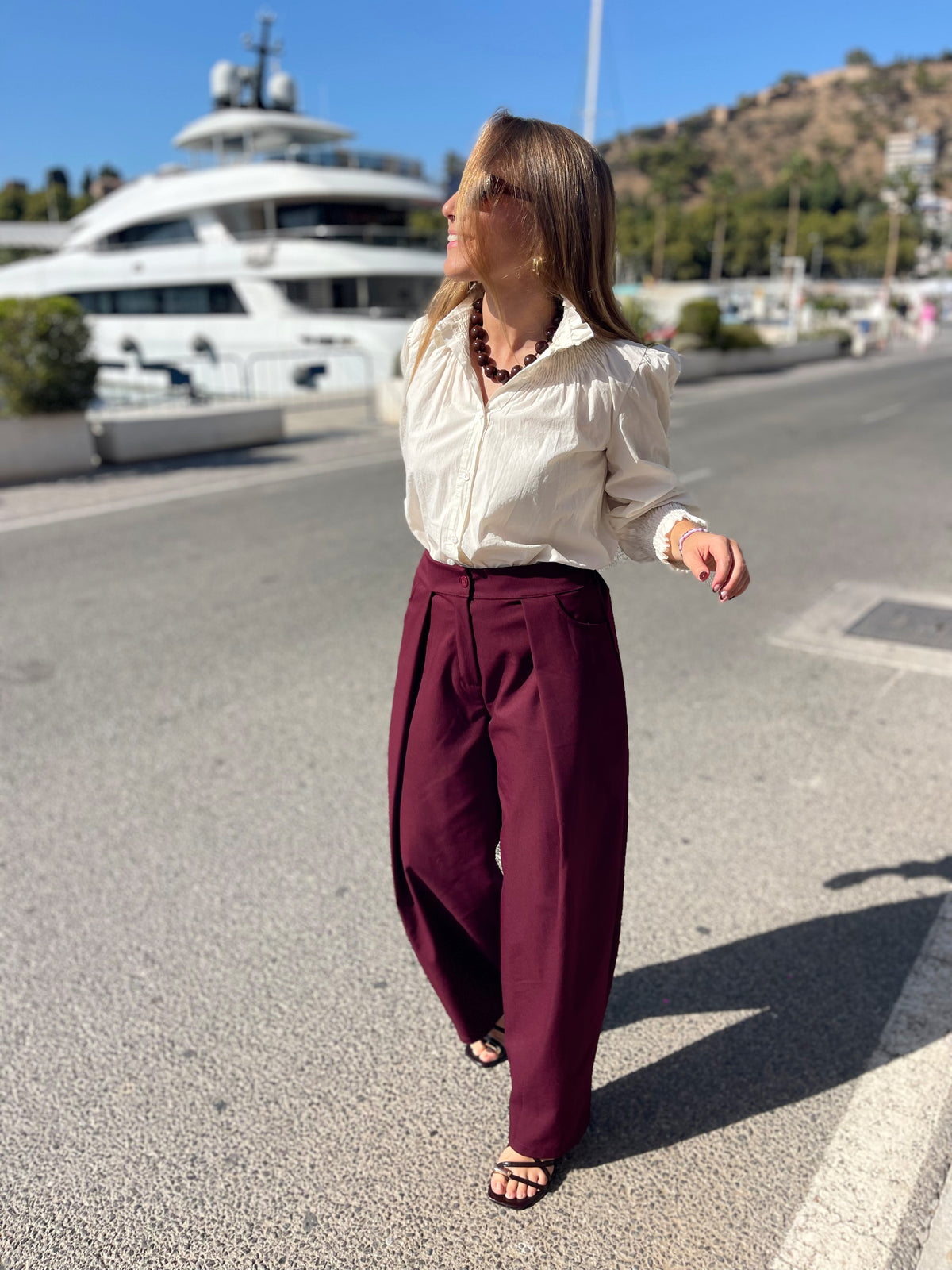 Pantalón pinza ballon burdeos