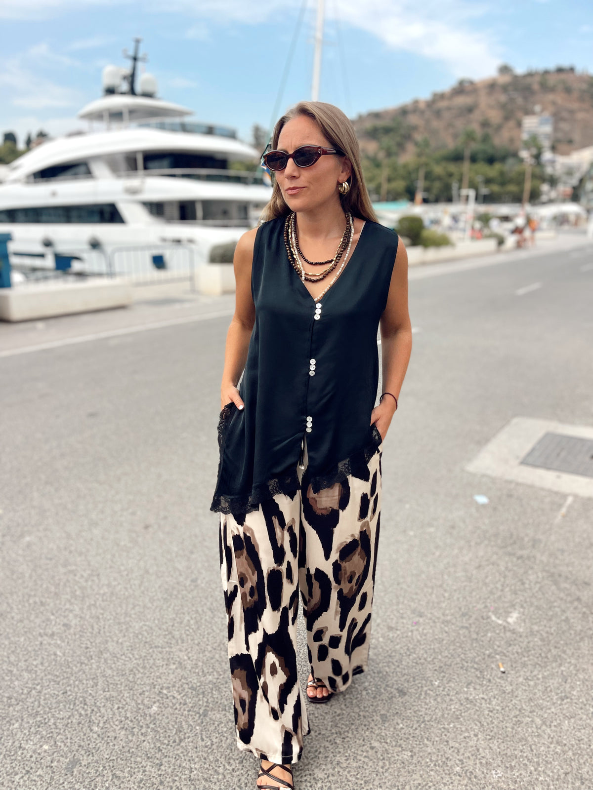 Pantalon goma elastica fluido print