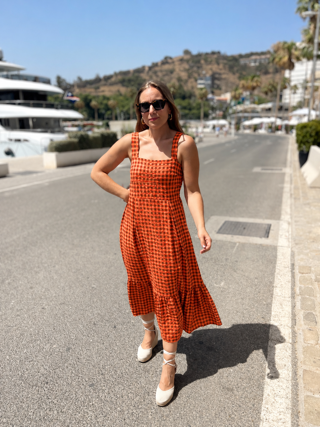 Vestido tirantes cuadros naranja