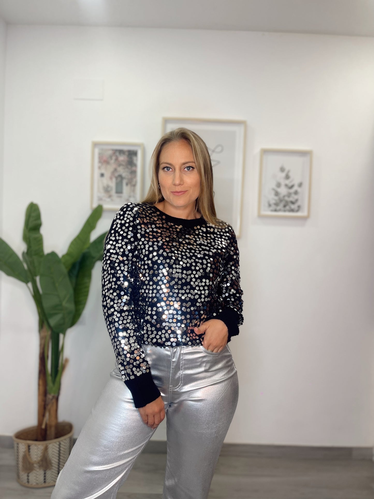 Pantalon metalizado wide leg