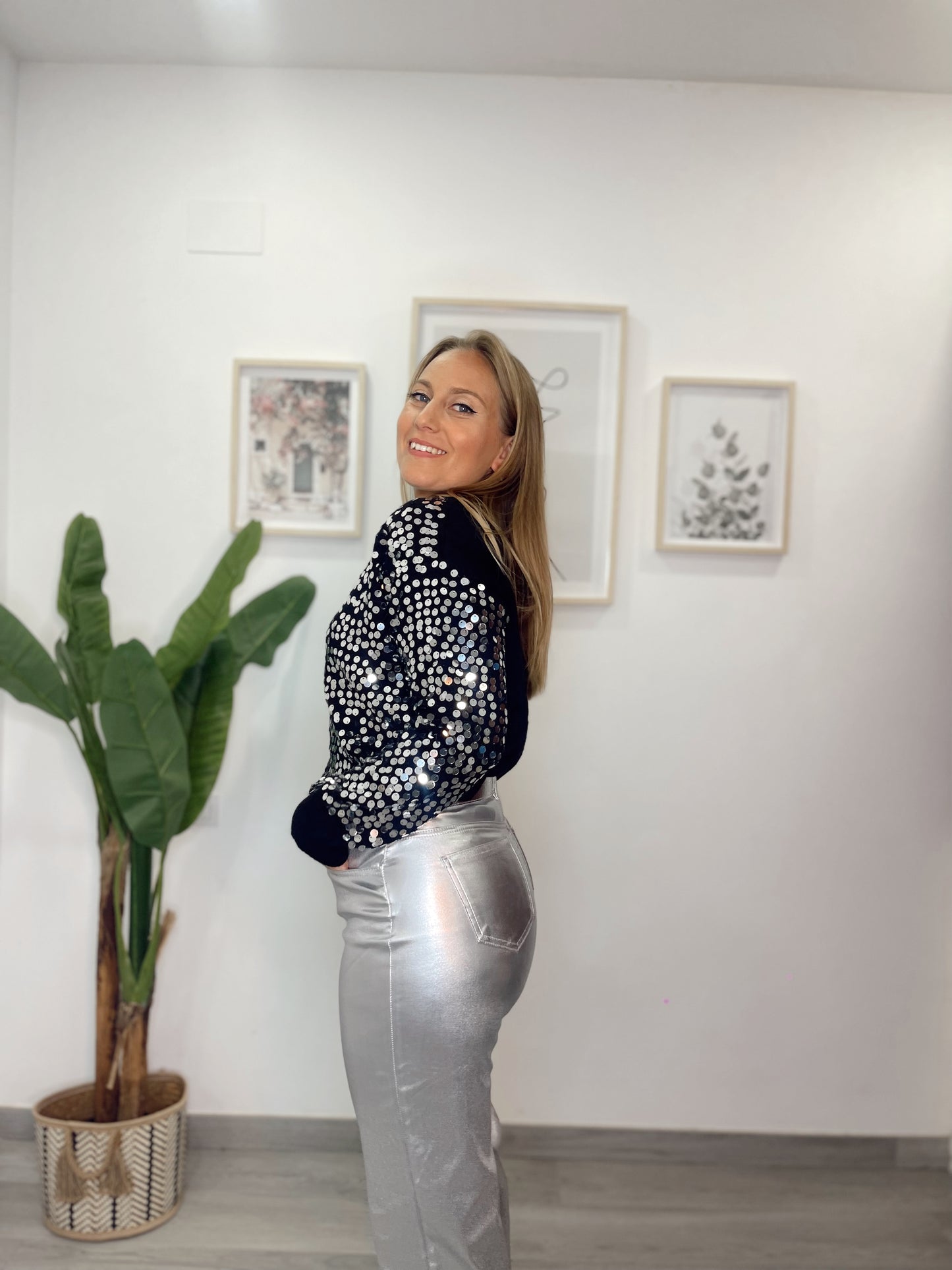 Pantalon metalizado wide leg