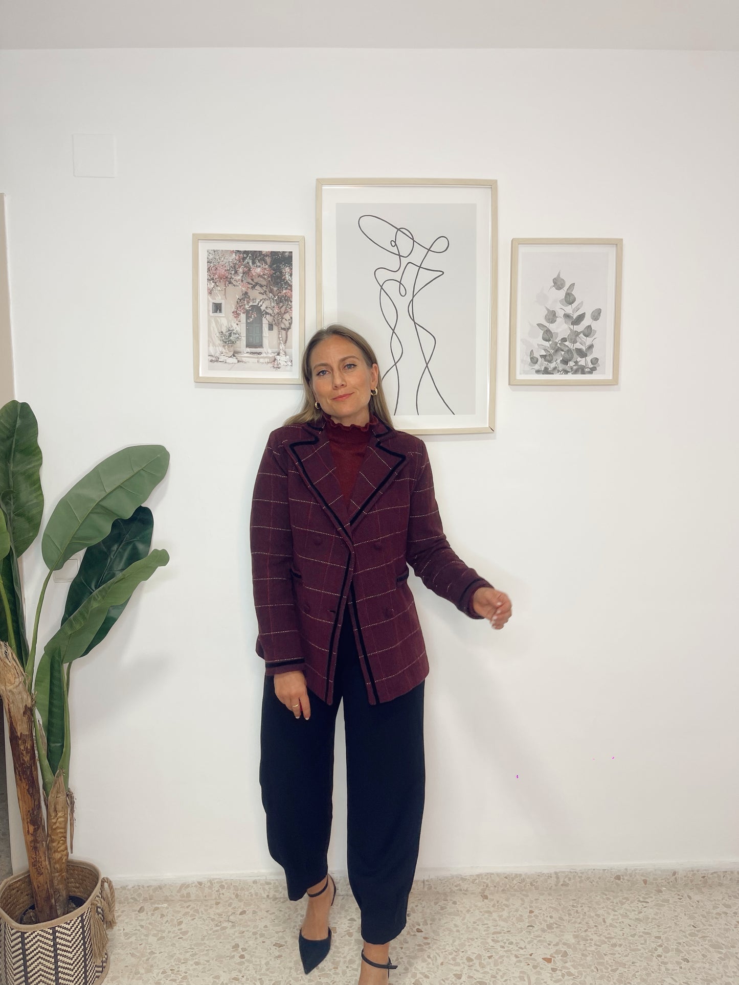 Chaqueta cuadros burdeos