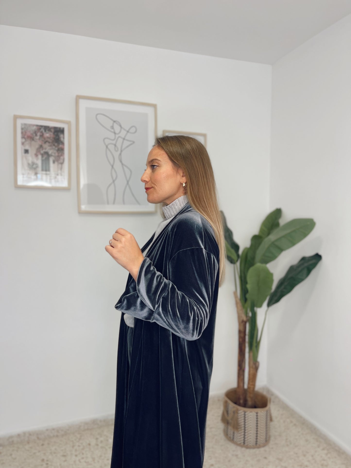 Abrigo largo terciopelo Gris