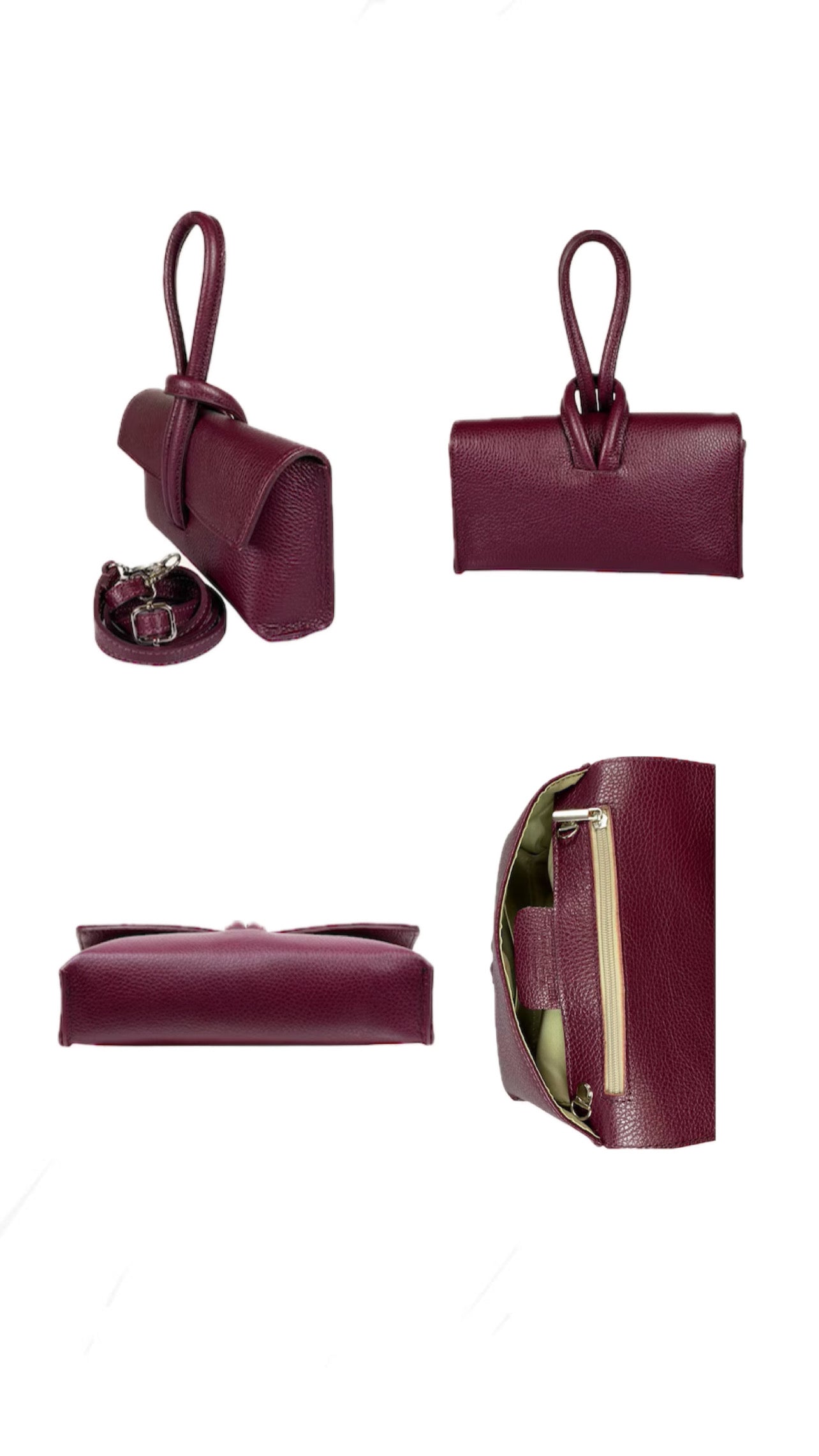 Bolso de mano y bandolera de piel burdeos