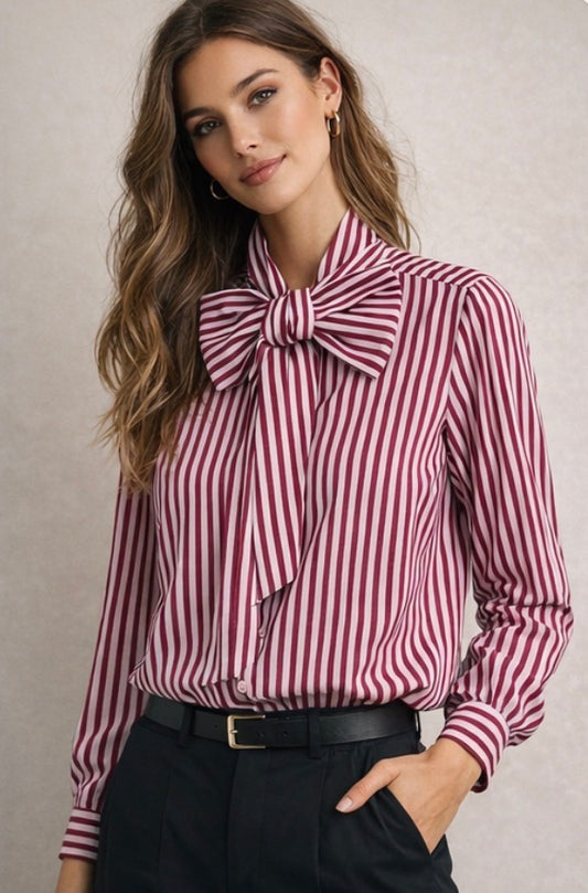 Camisa lazo rayas cherry