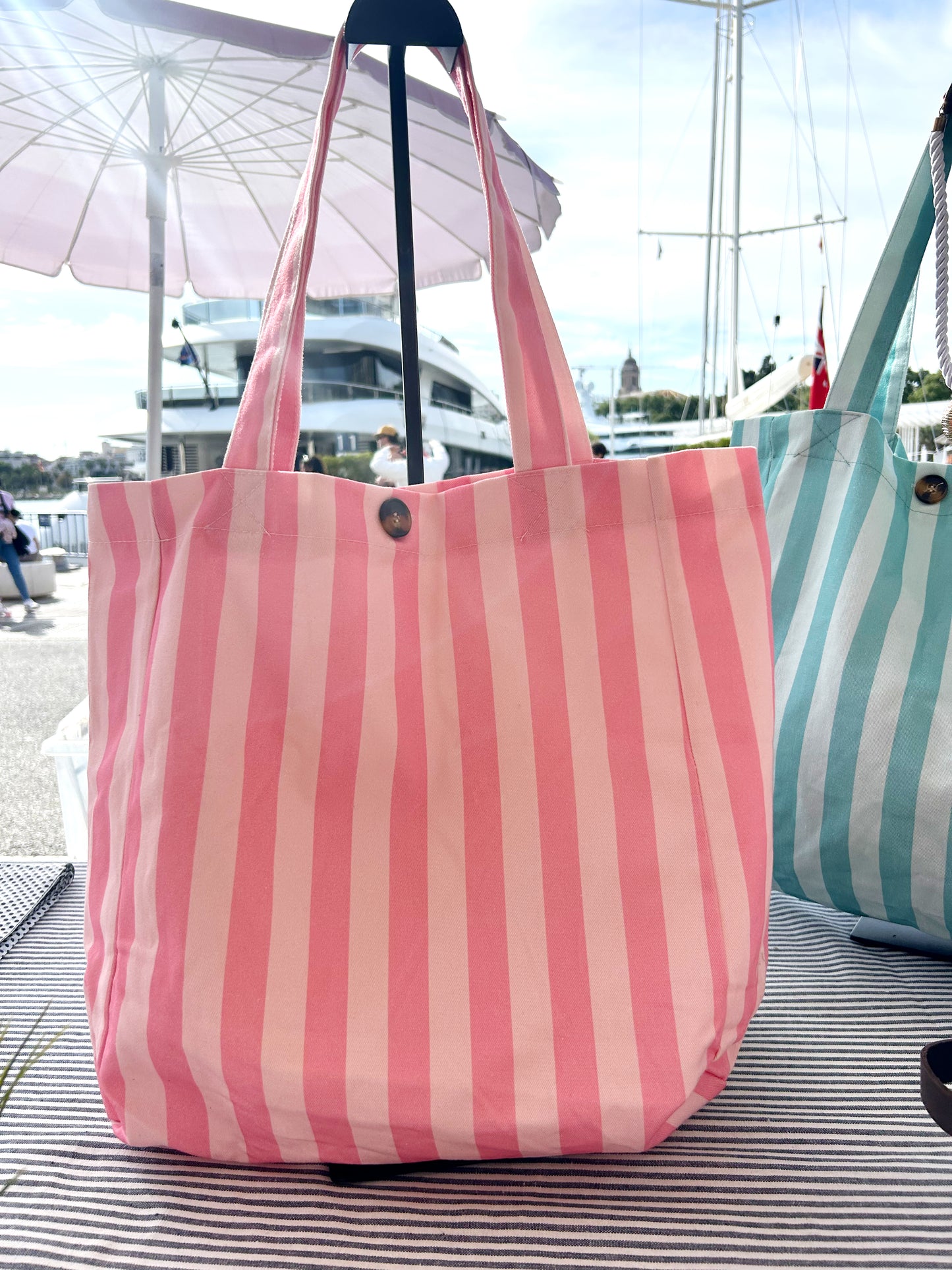 Bolso tote bag rayas rosa