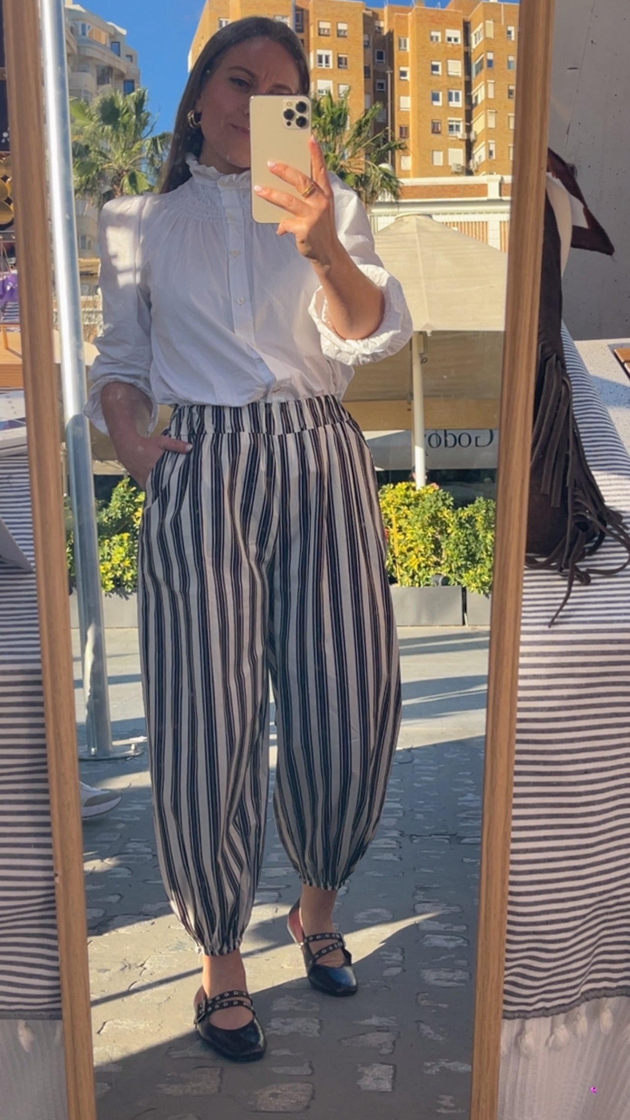 Pantalón bombacho rayas