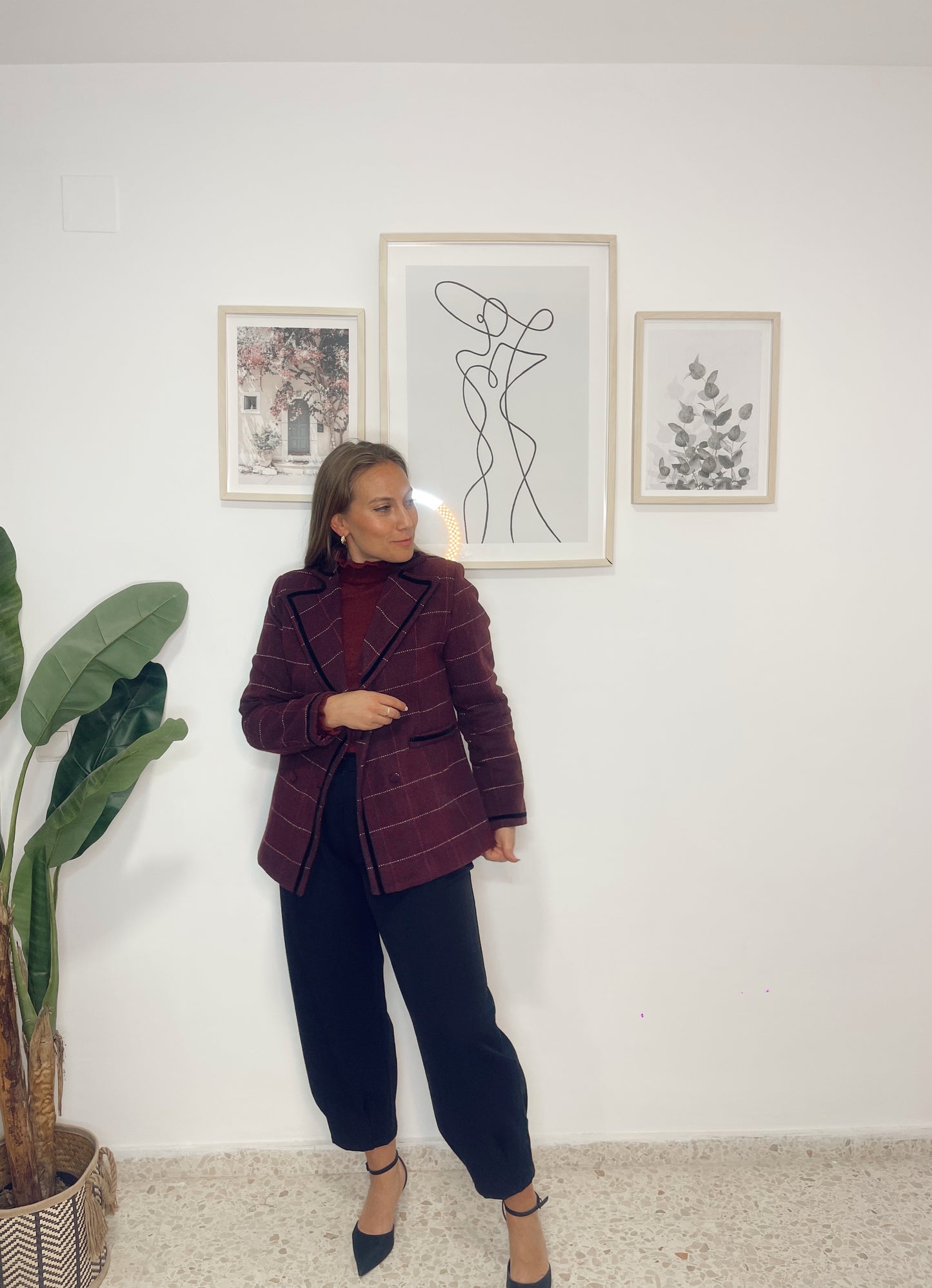 Chaqueta cuadros burdeos