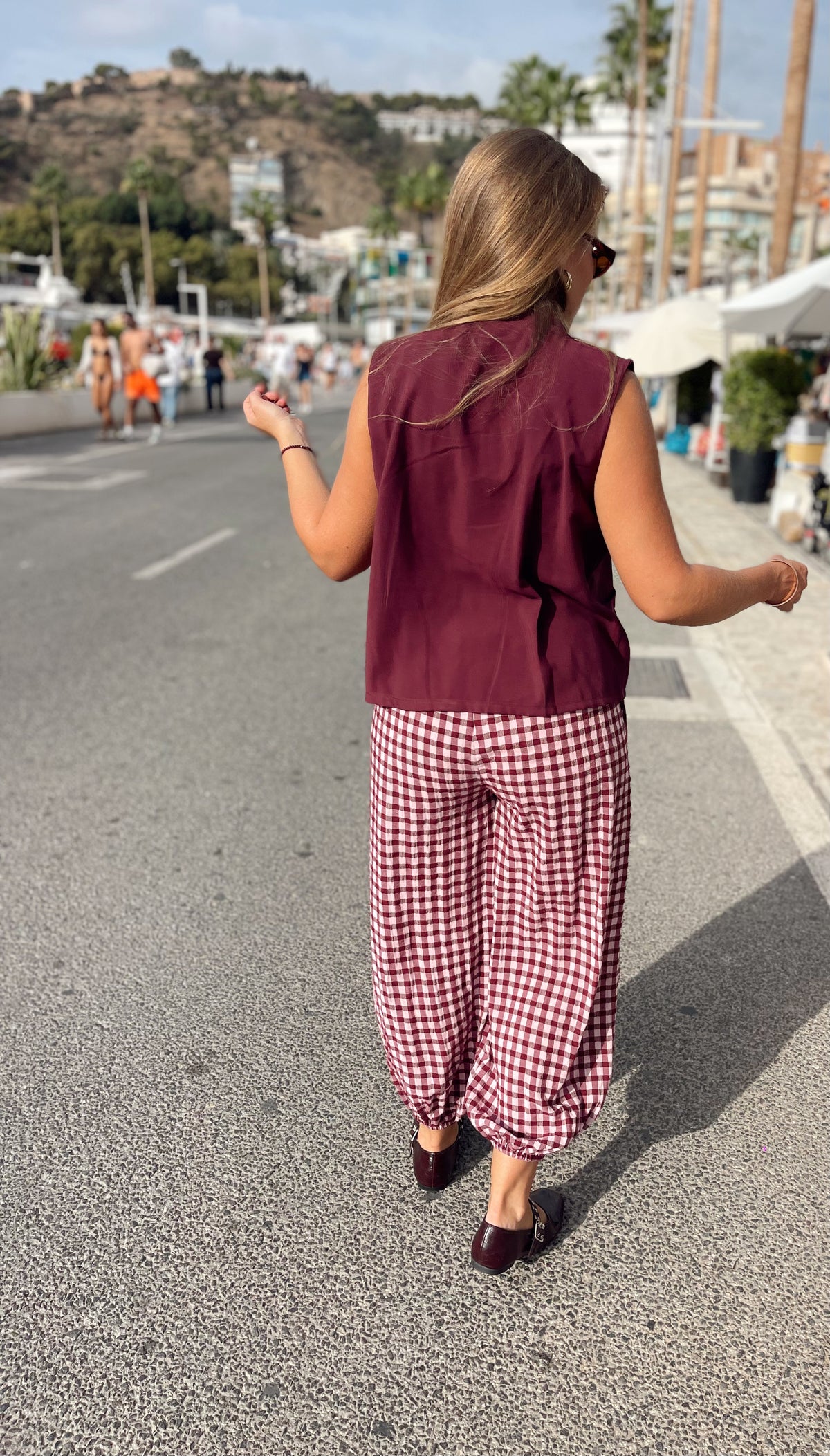 Pantalon cuadros cherry