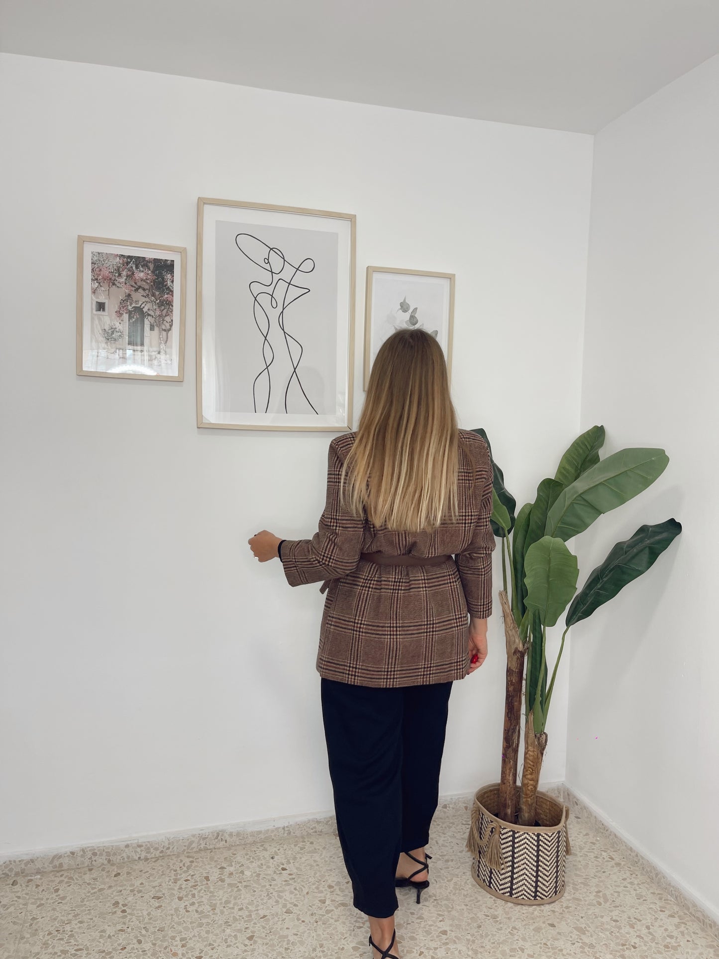 Blazer cuadros marron con cinturón