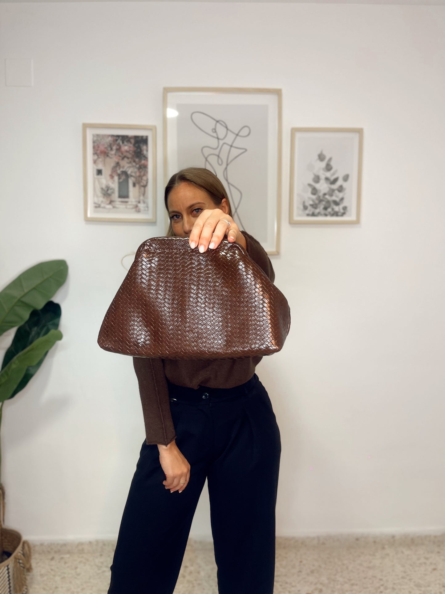 Bolso mano trenzado marrón/ con opcion de bandolera