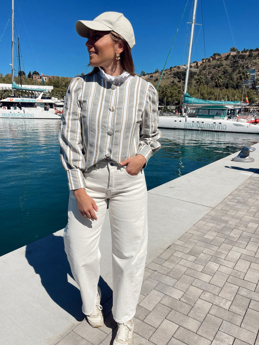 Pantalón vaquero barrel beige