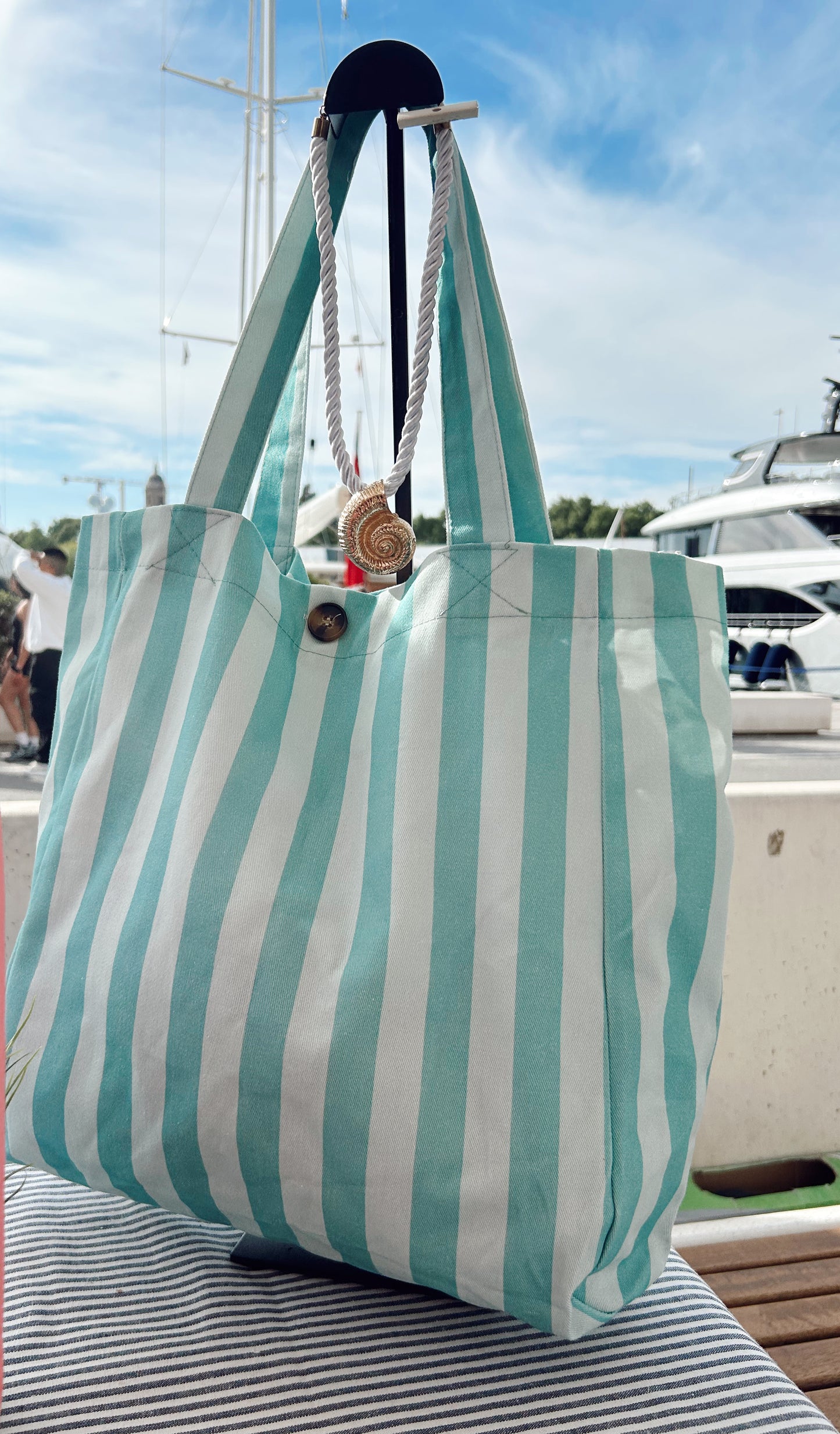Bolso tote bag rayas aguamarina