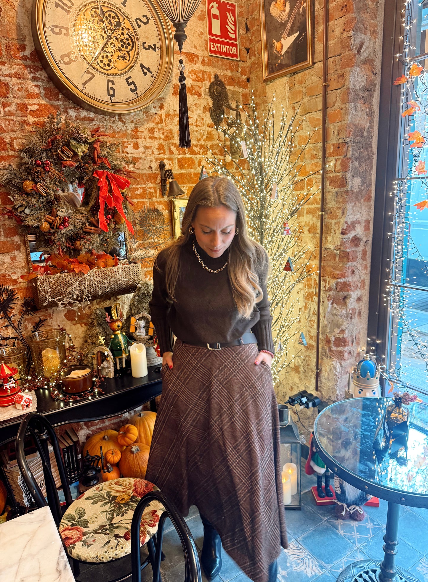 Falda cuadros con cinturón