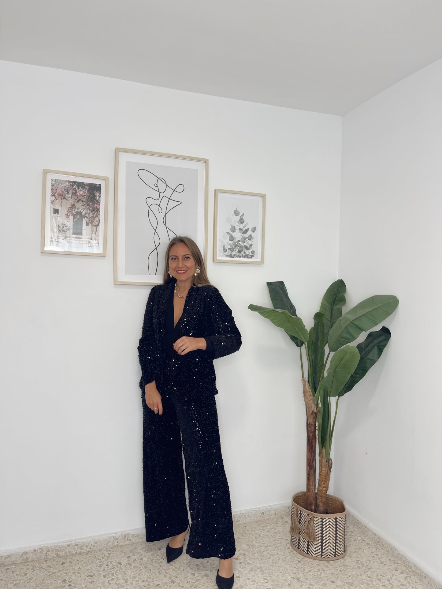 Conjunto terciopelo lentejuelas negro (chaqueta y pantalón)