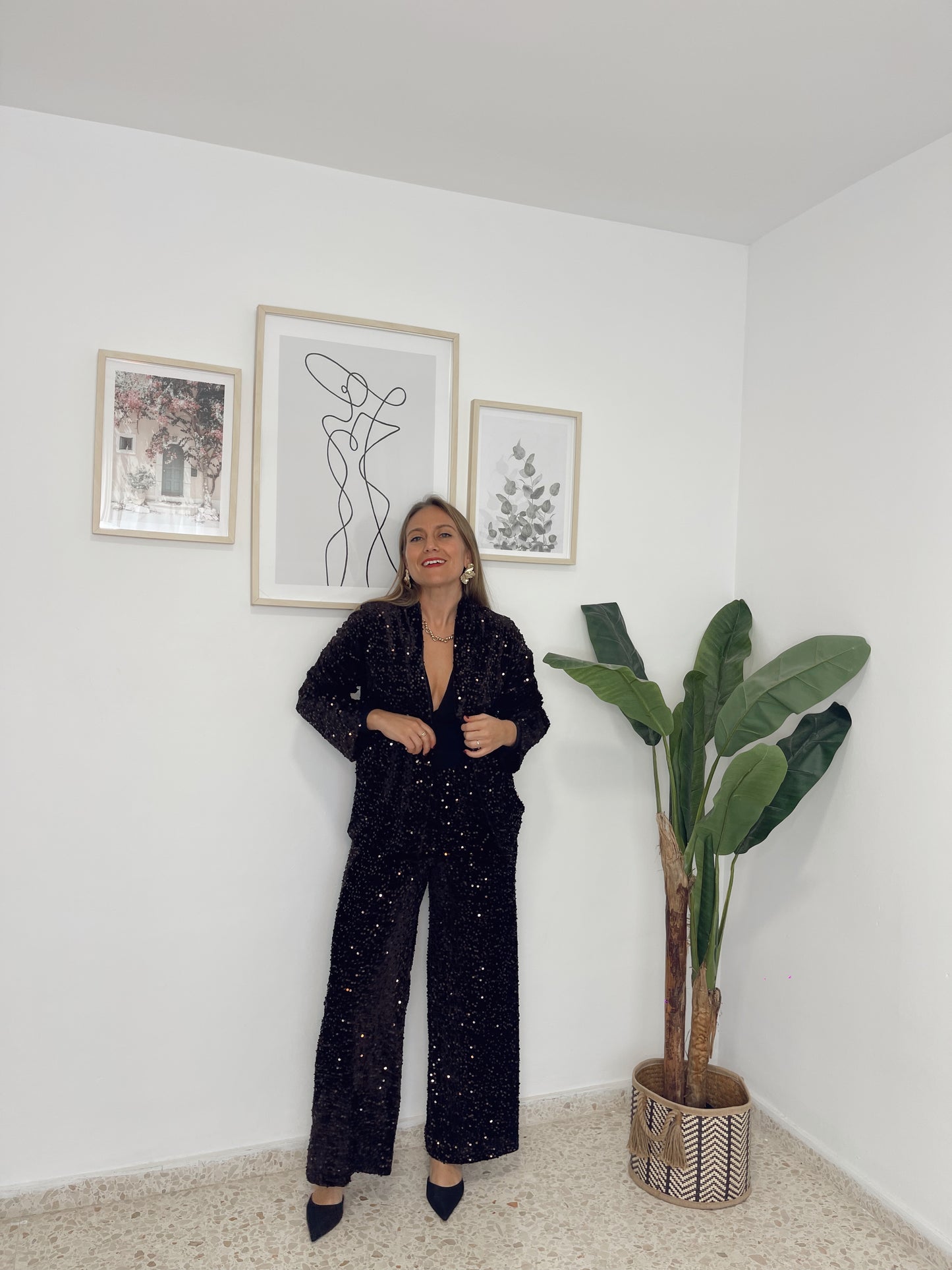 Conjunto terciopelo lentejuelas marron (chaqueta y pantalón)