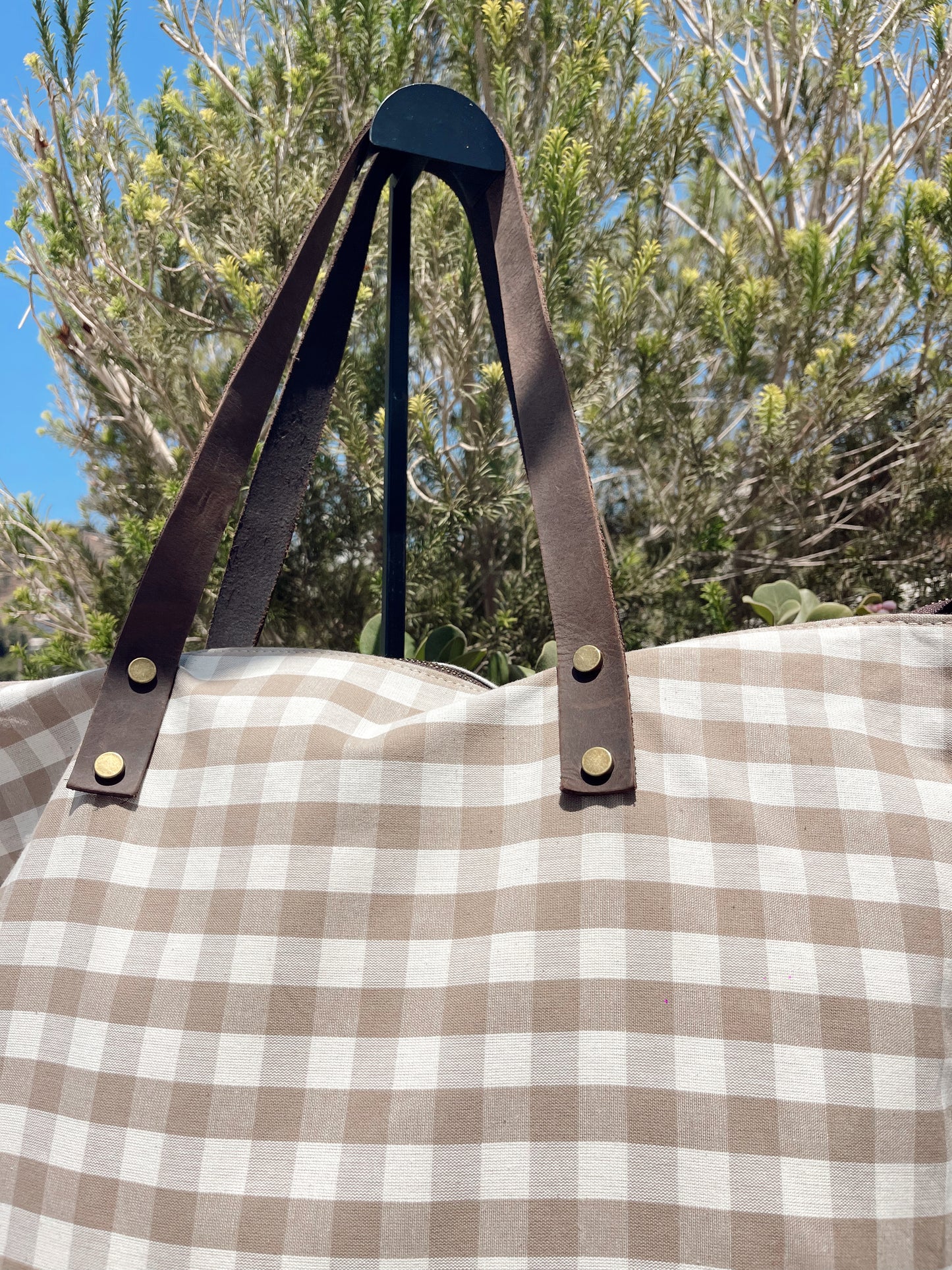 Bolso shopper cuadros (asas de piel)