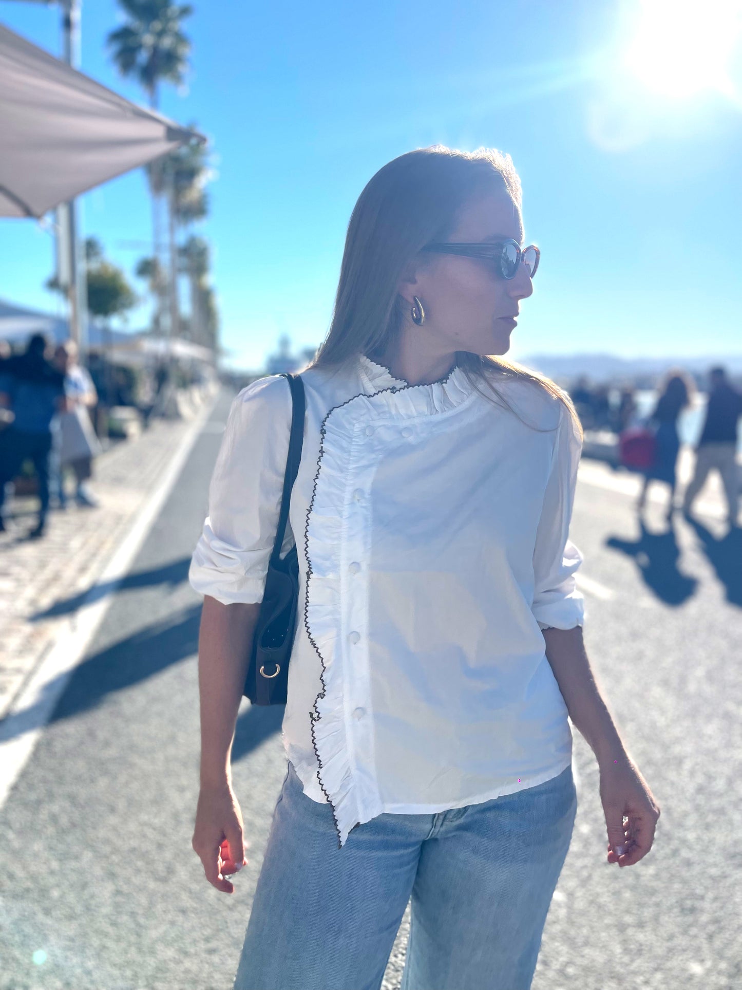 Blusa megan (ribete bordado marrón)