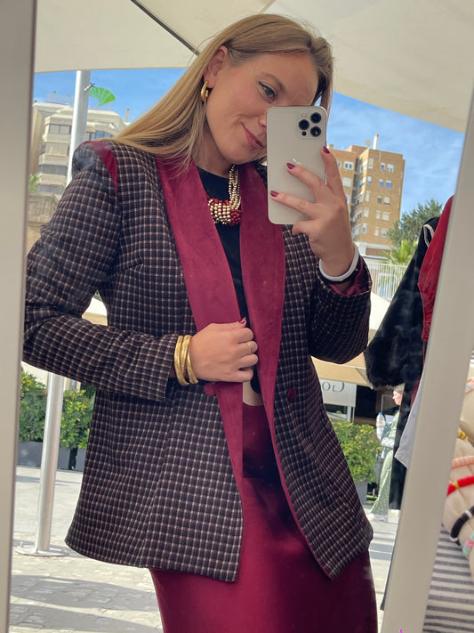 Blazer cuadros solapa terciopelo