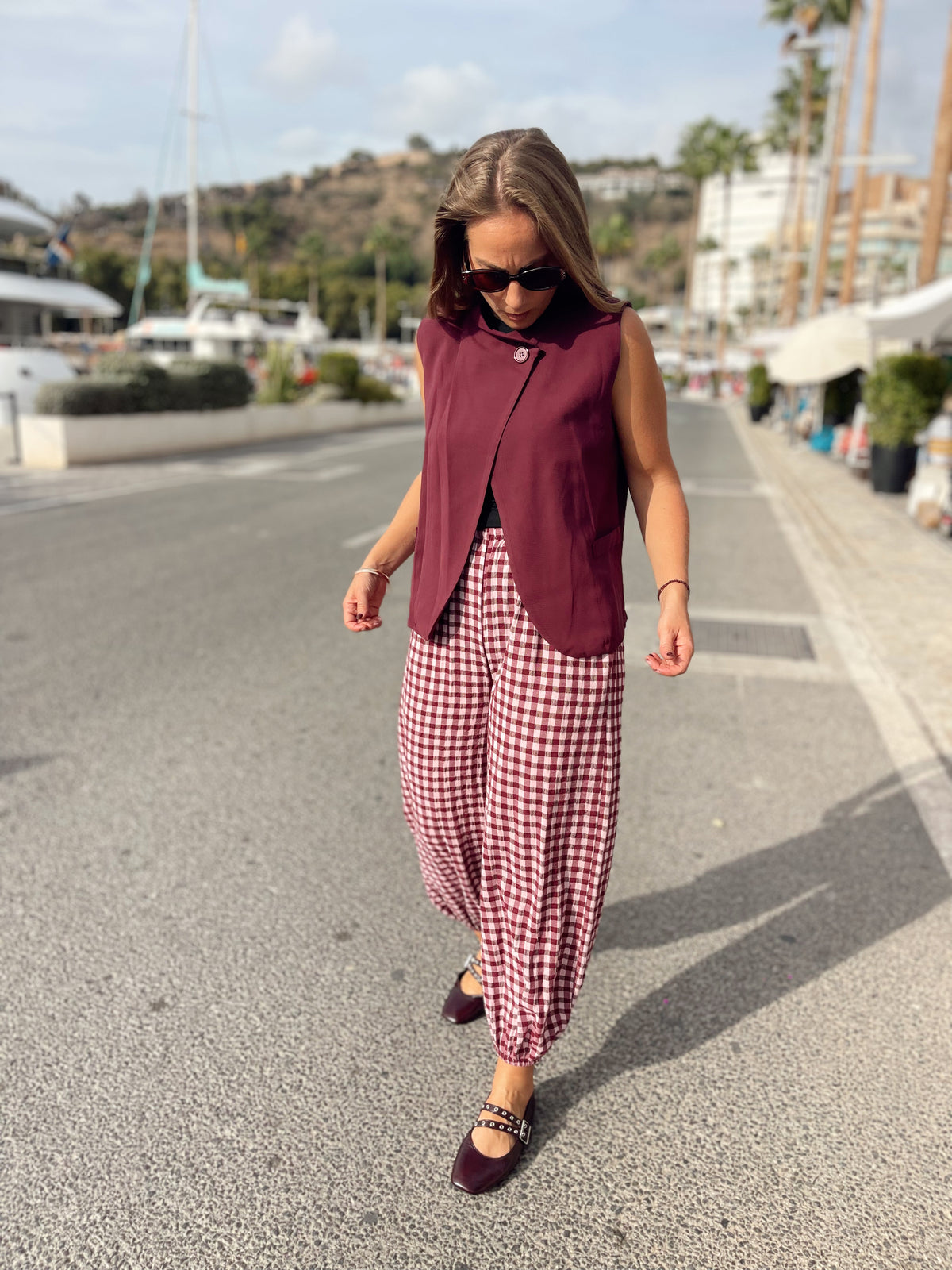 Pantalon cuadros cherry