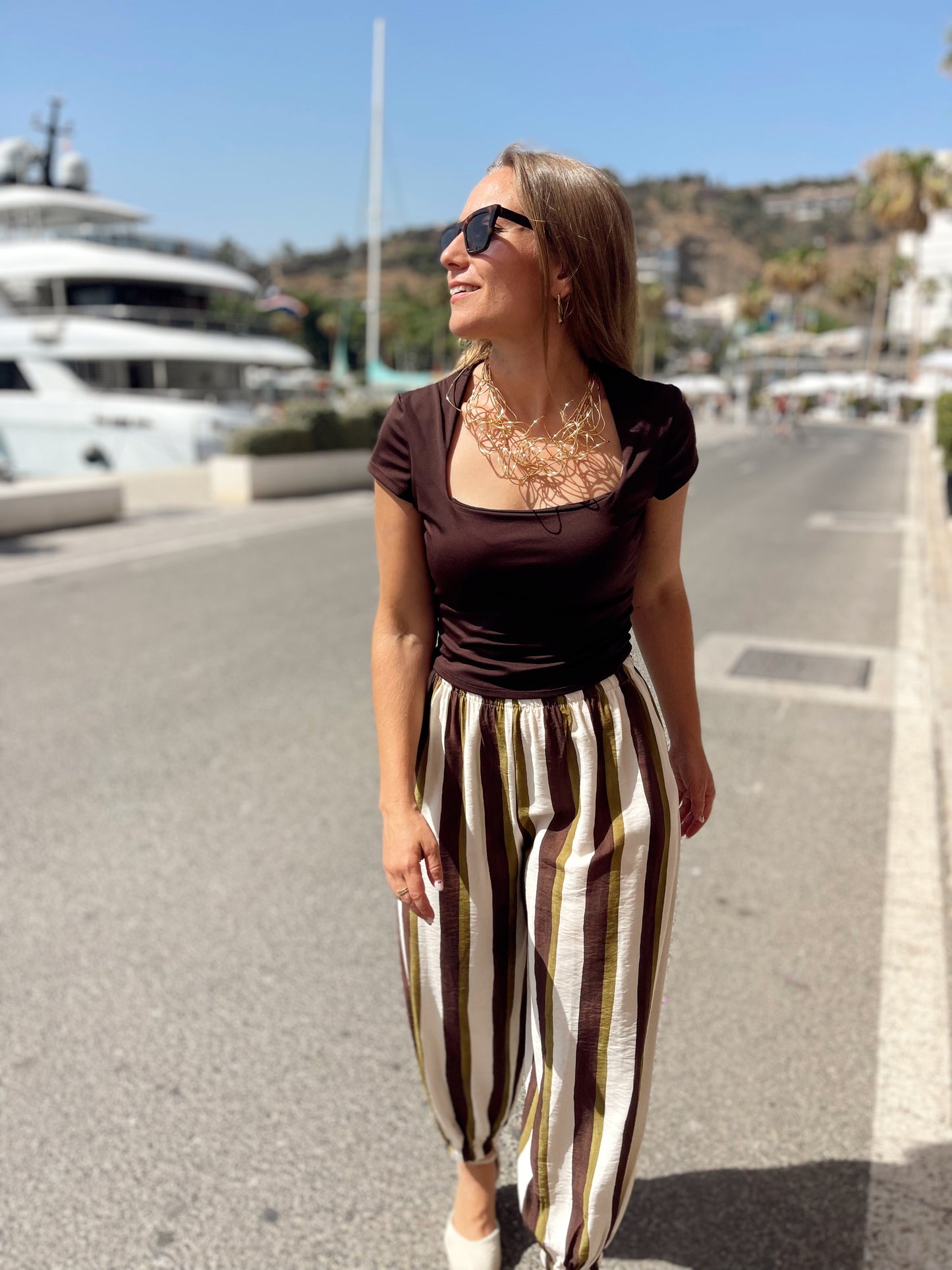 Pantalón bombacho rayas goma elastica