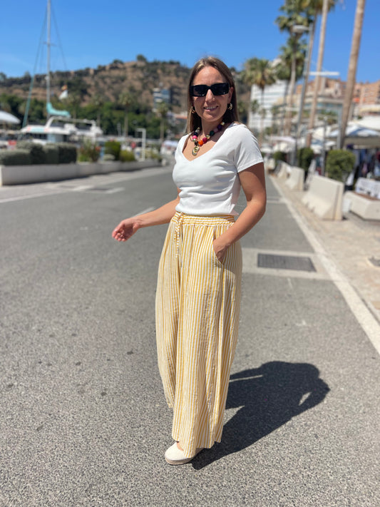 Pantalon rayas fluido amarillo