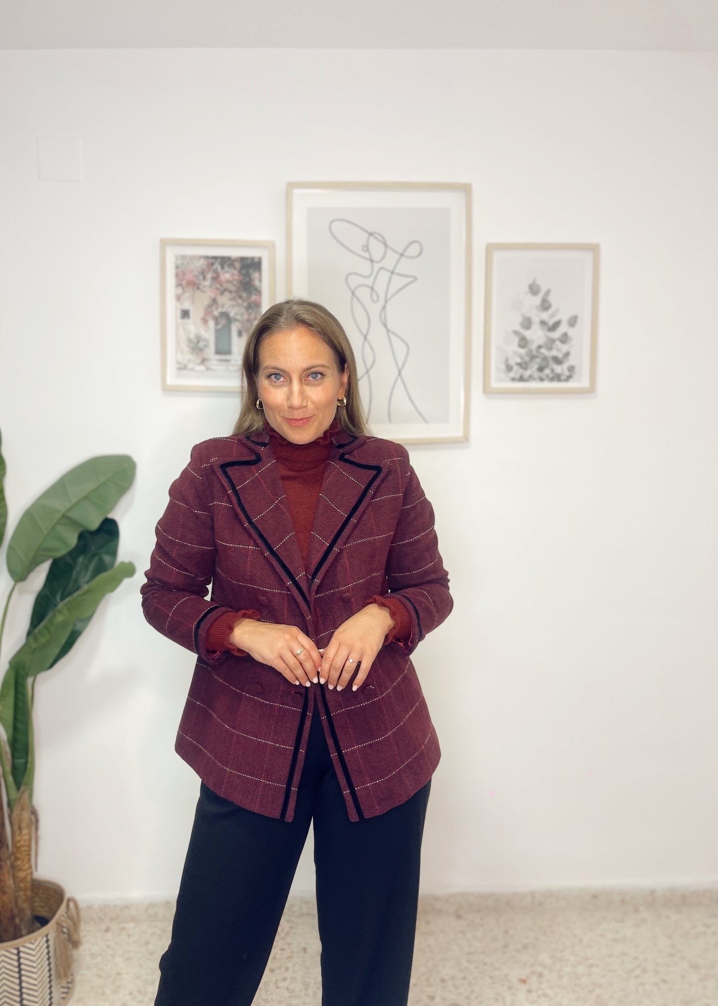 Chaqueta cuadros burdeos