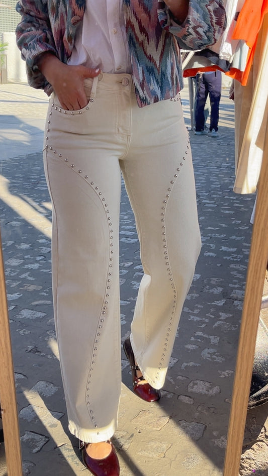 Pantalón tachas beige elástico