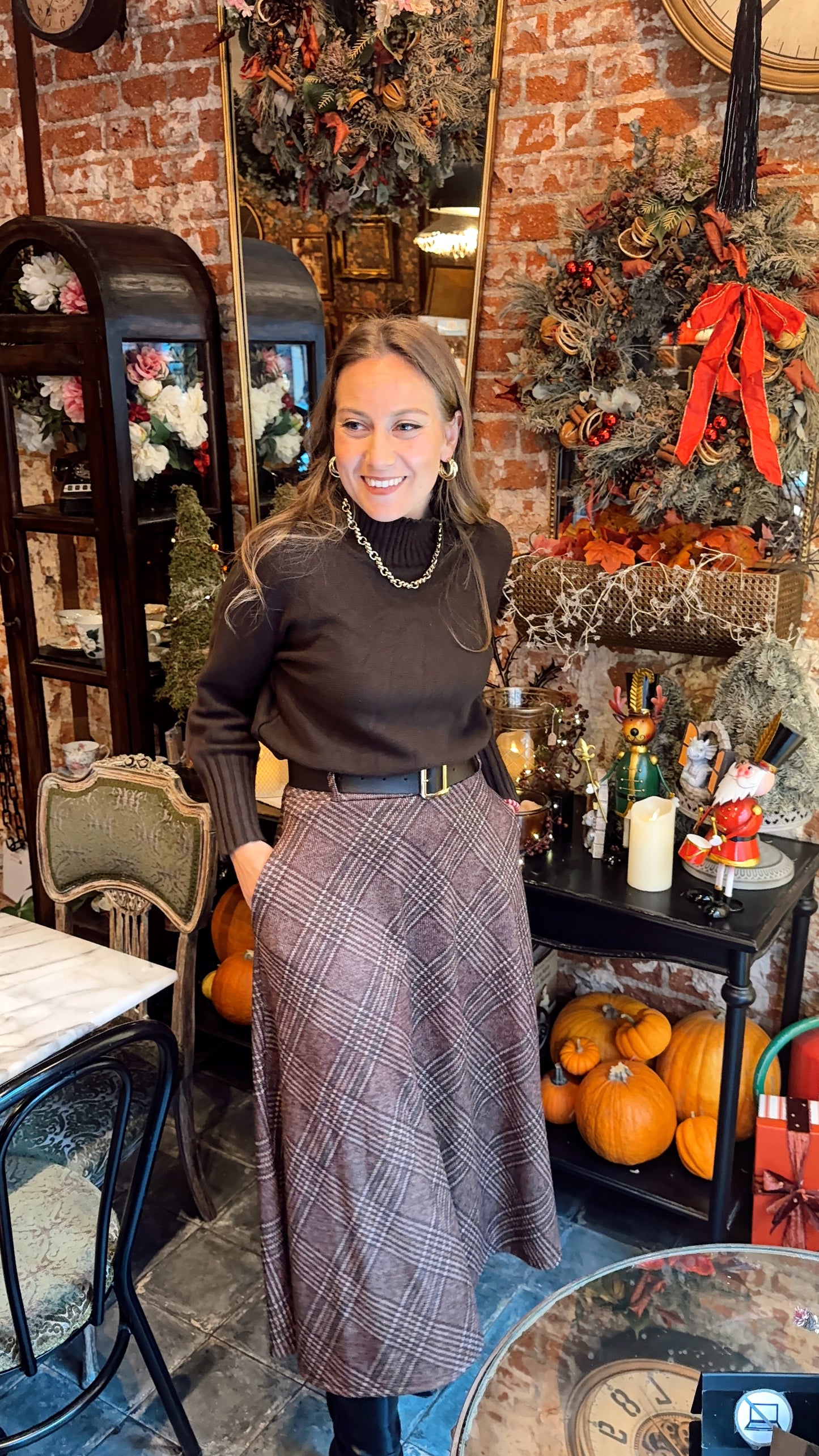 Falda cuadros con cinturón