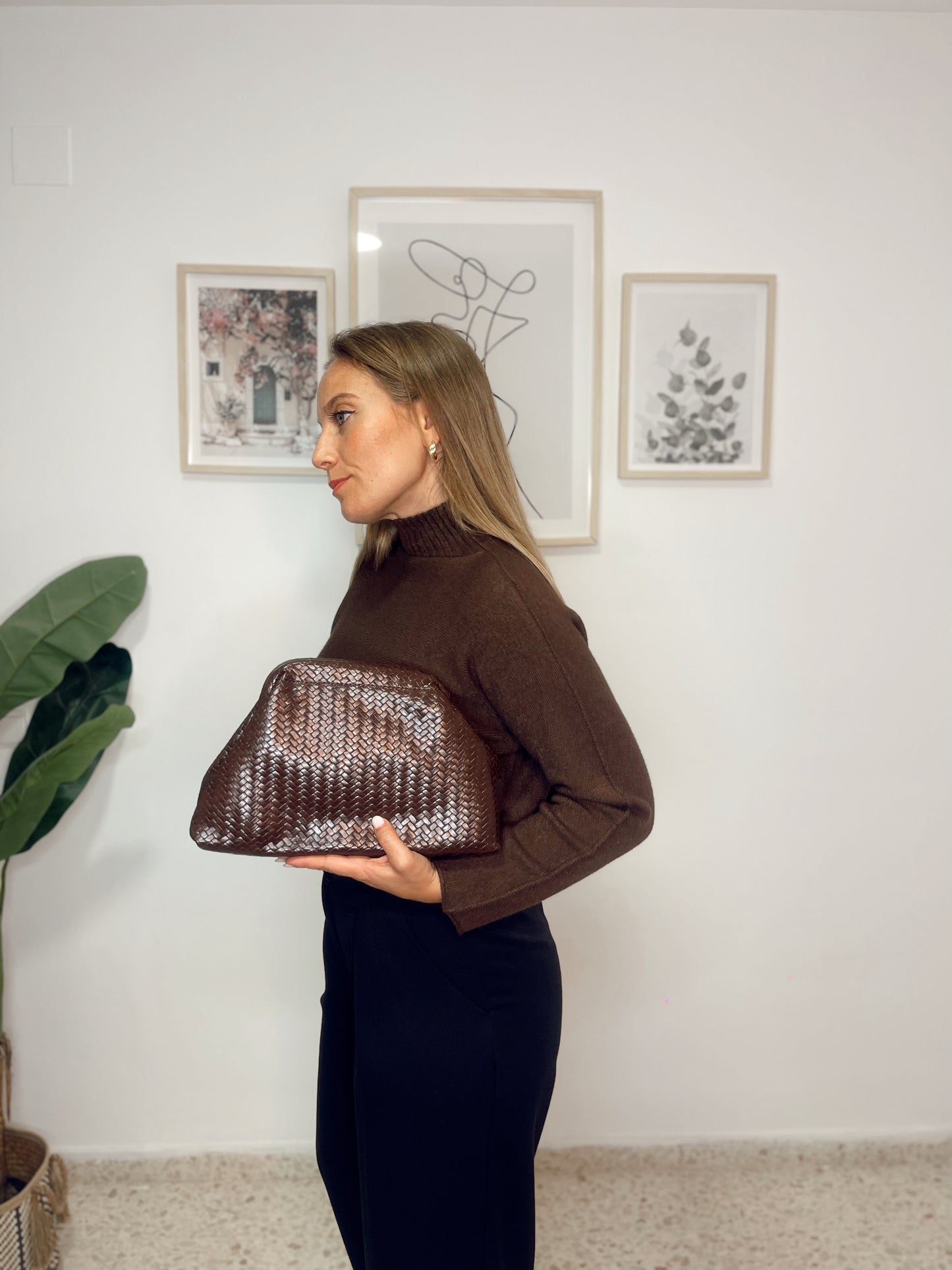 Bolso mano trenzado marrón/ con opcion de bandolera