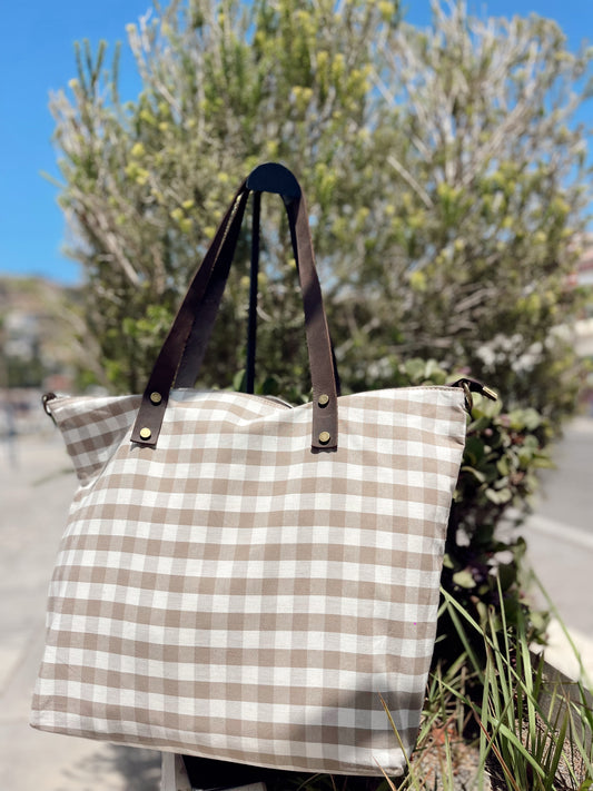 Bolso shopper cuadros (asas de piel)