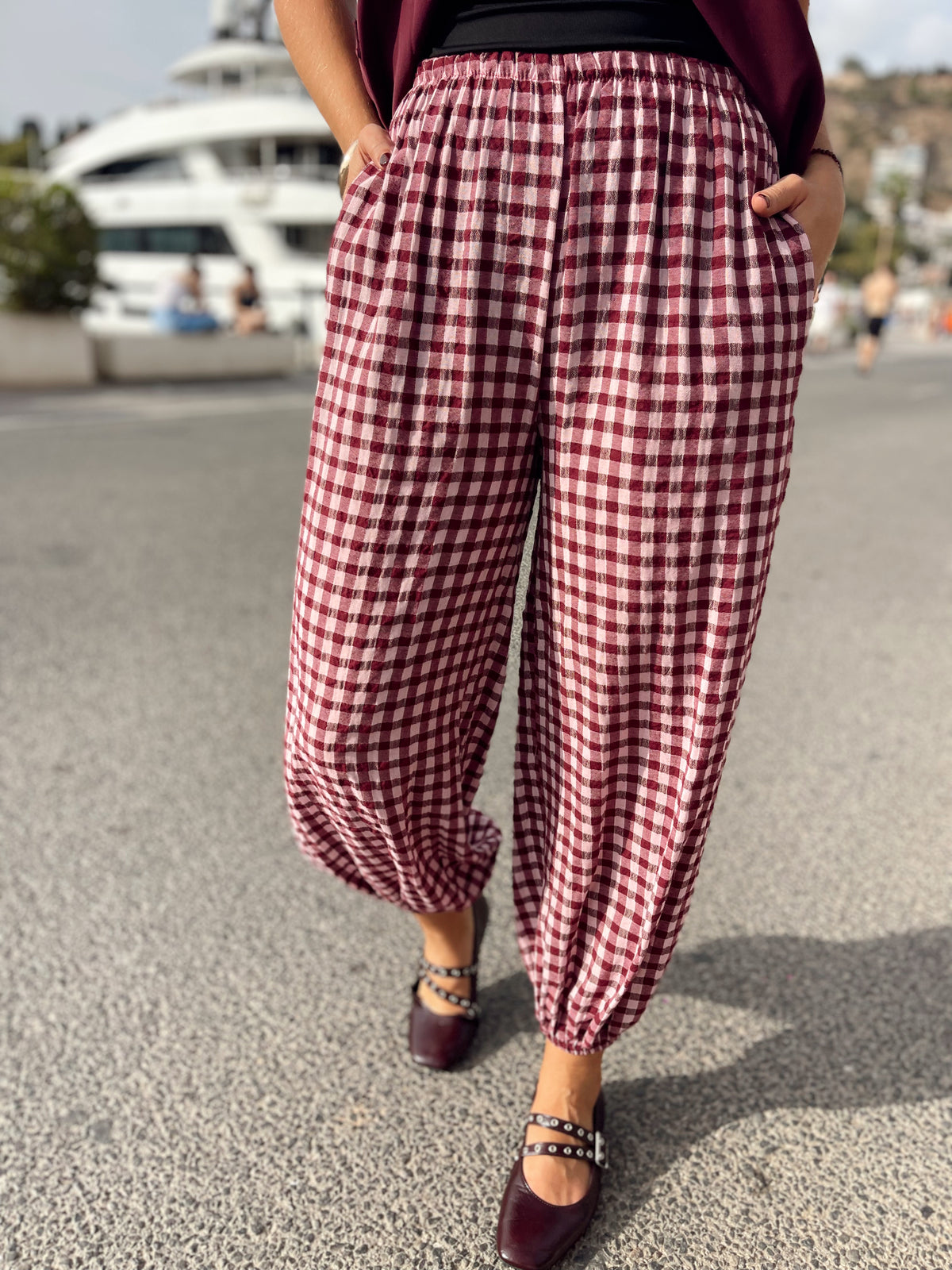 Pantalon cuadros cherry