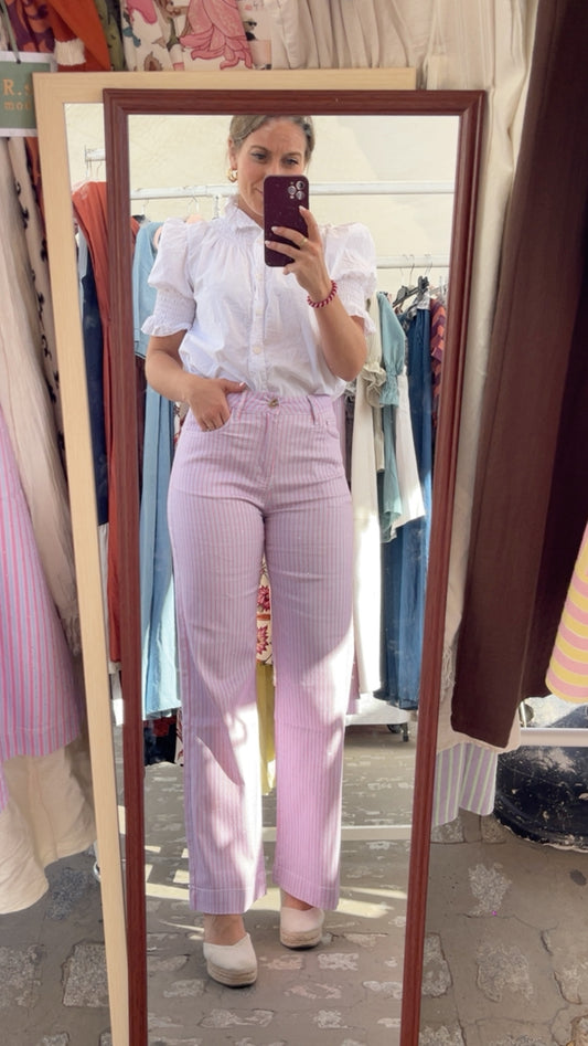 Pantalón recto rayas brillos