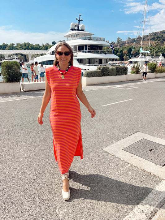 Vestido rayas algodón con hombreras