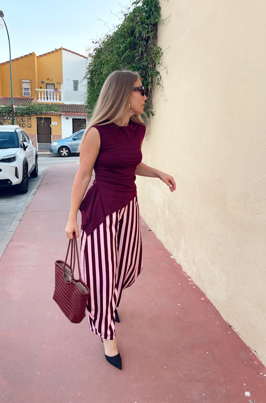 Pantalón barrel rayas rosa