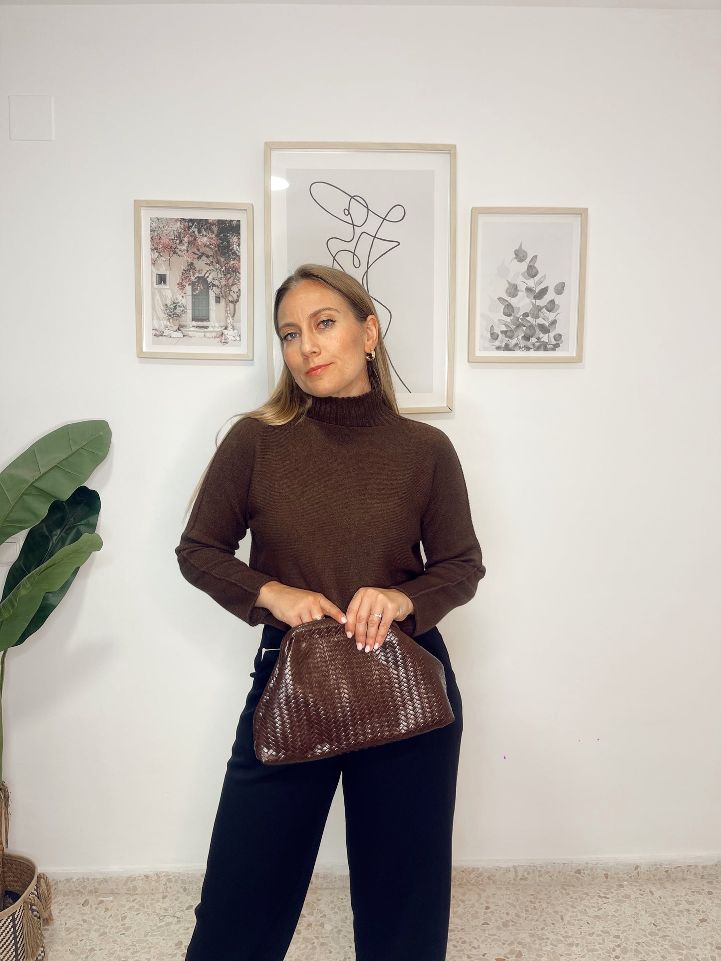 Bolso mano trenzado marrón/ con opcion de bandolera